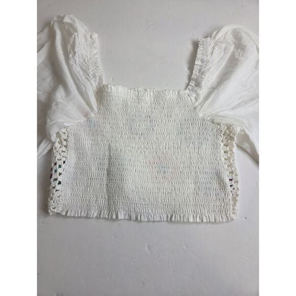 Chrysanthemum Crochet Floral Vacay Crop Top Medium Balloon Sleeve - Picture 7 of 7